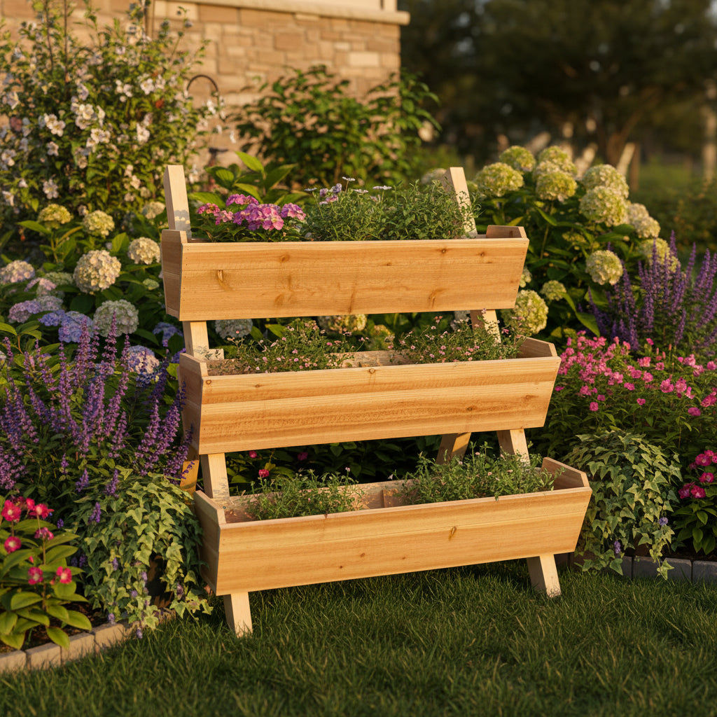 Handmade Three-Tier Wood Planter