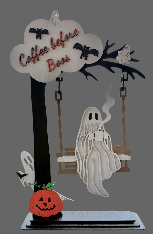 Swinging Ghost Tabletop Sign – Coffee Before Boos