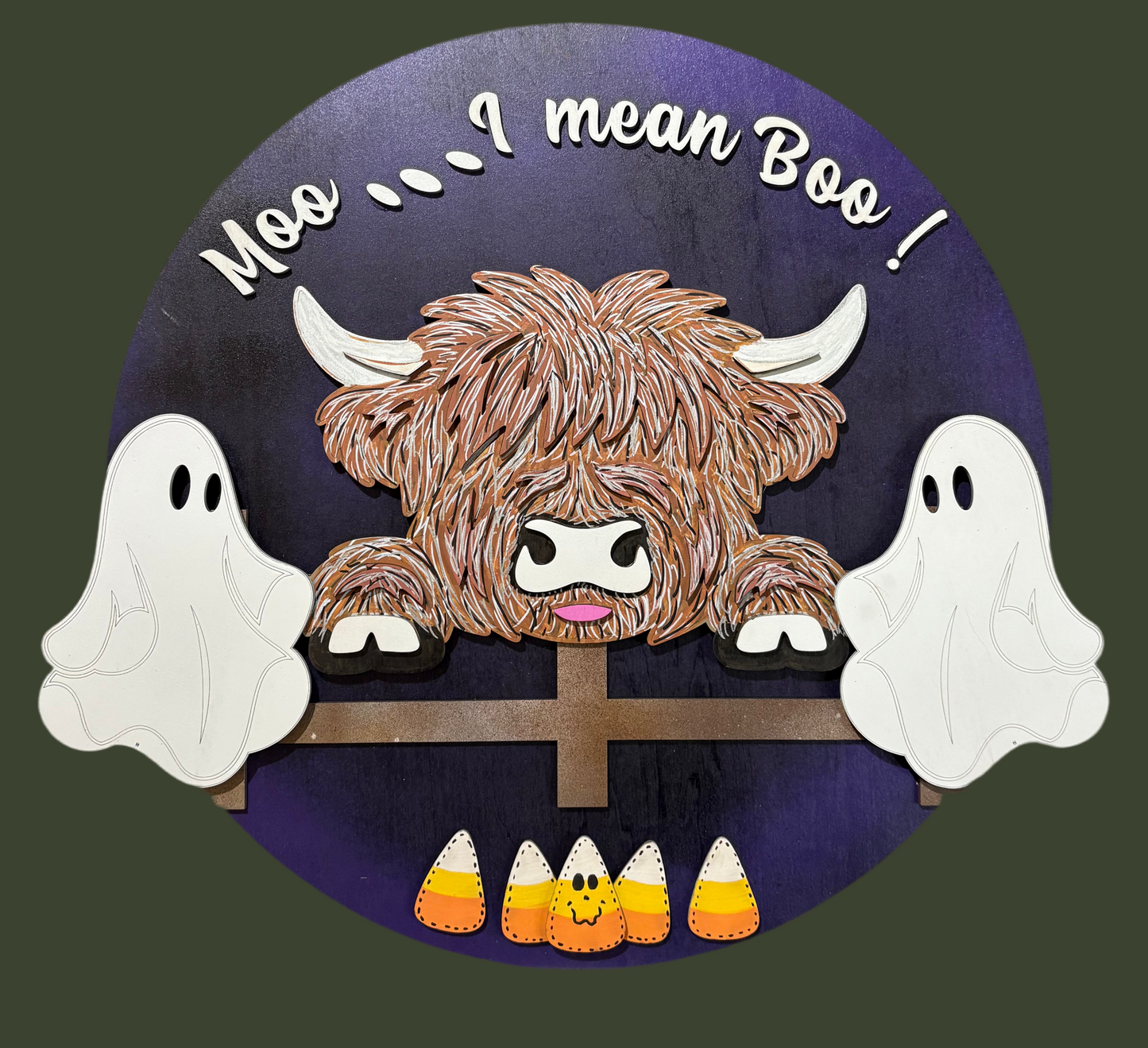 Moo…I Mean Boo! Highland Cow Round Sign