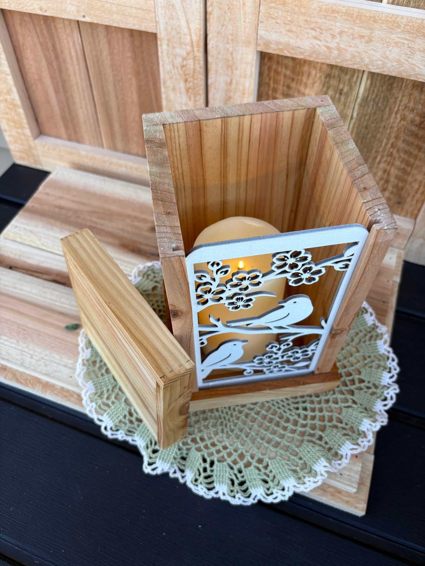 Interchangeable Wood Lantern with 12 Seasonal Panels