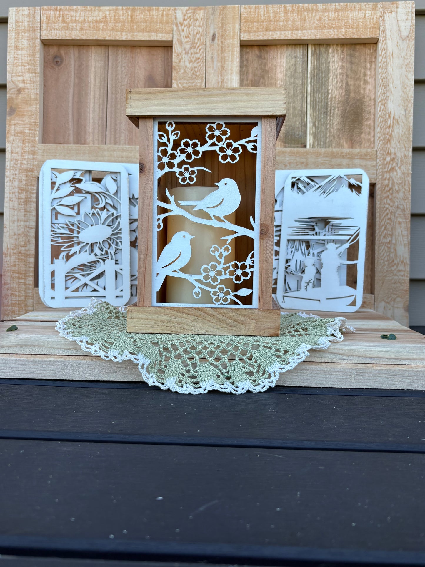 Interchangeable Wood Lantern with 12 Seasonal Panels